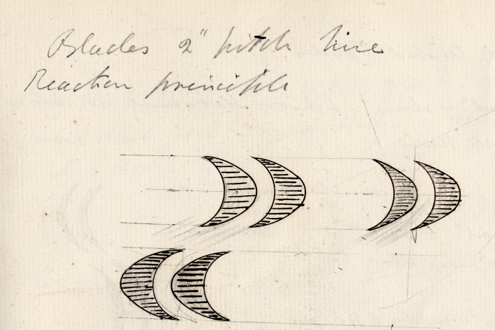 Steam turbine blades from an early sketch by Sir Charles Parsons
