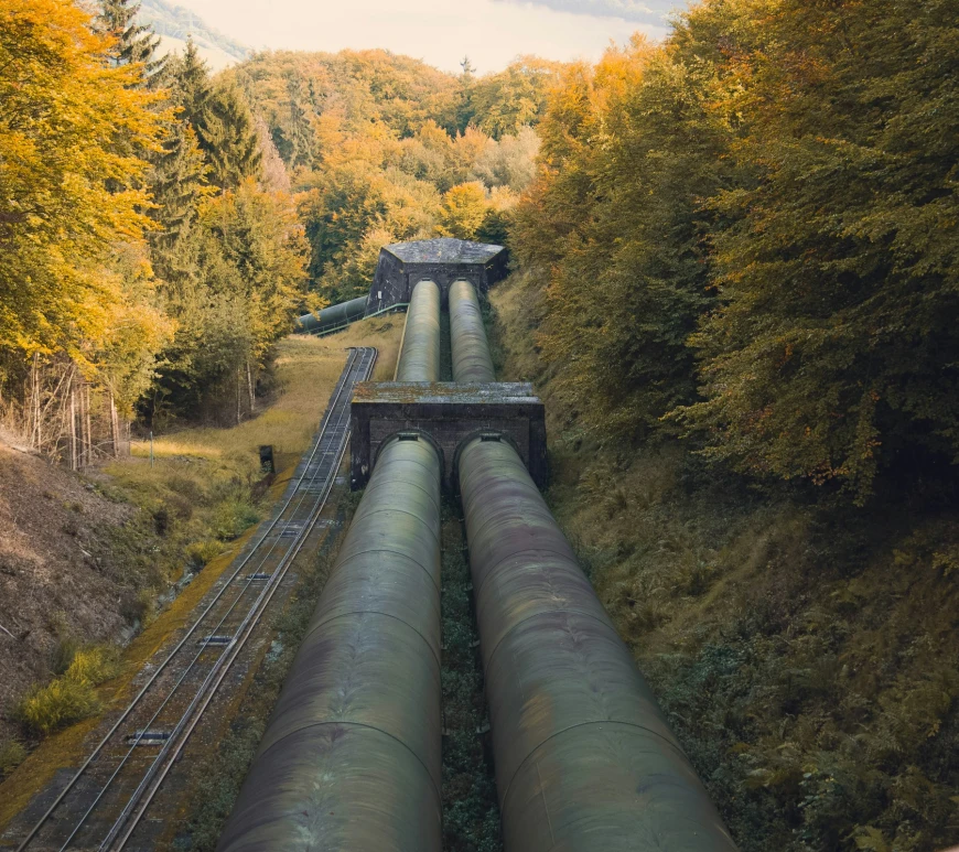 large pipelines running through a forest